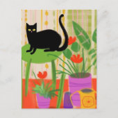 Carte Postale Chat noir sur une chaise verte (Devant)