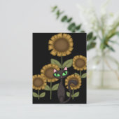 Carte Postale Chat noir tournesol (Debout devant)