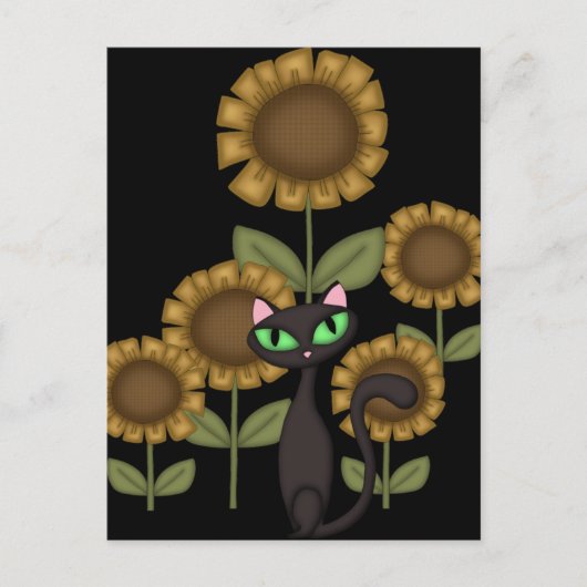 Carte Postale Chat noir tournesol (Devant)