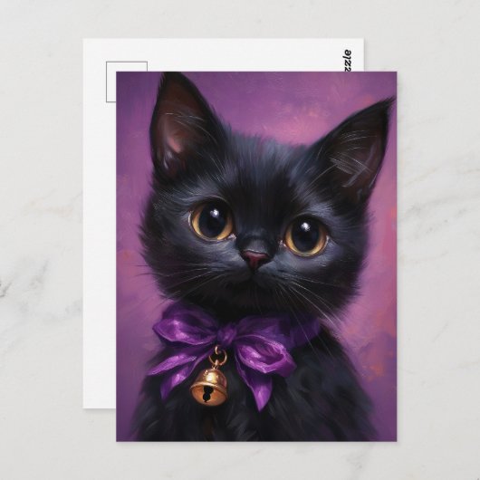 Carte Postale Chat noir victorien enchanteur et mignon (Devant / Derrière)