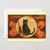 Carte Postale Chat noir vintage Halloween (Devant / Derrière)