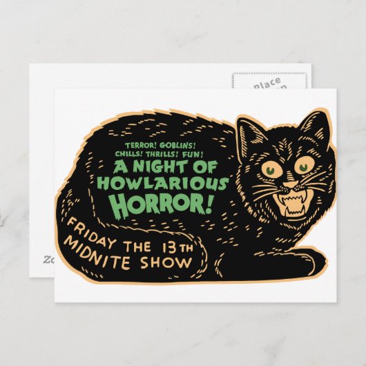 Carte Postale Chat noir vintage Halloween (Devant / Derrière)