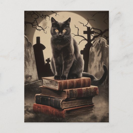 Carte Postale Chat noir vintage Halloween (Devant)