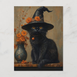 Carte Postale Chat noir Vintage lunatique dans le style Peinture
