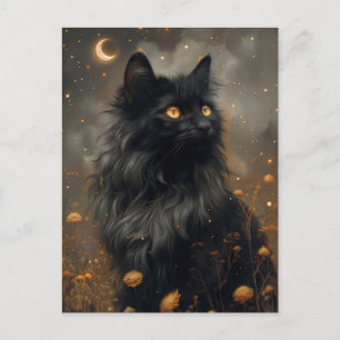 Carte Postale Chat noir Whimsical & Dandelions Enchantés