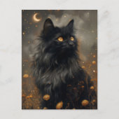 Carte Postale Chat noir Whimsical & Dandelions Enchantés (Devant)