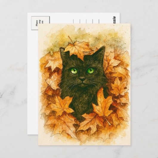 Carte postale Chat noir Whisper Automne (Devant / Derrière)