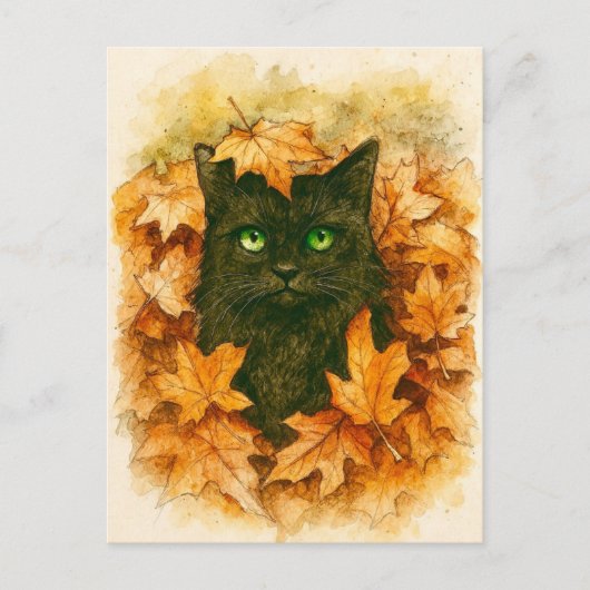 Carte postale Chat noir Whisper Automne (Devant)