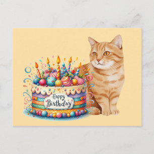 Carte Postale Chat orange Chat tigré Joyeux Anniversaire