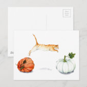 Carte Postale Chat orange Saupoudré entre Citrouilles (Devant / Derrière)