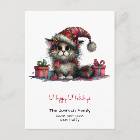 Carte Postale Chat original dans un chapeau de Père Noël Joyles (Devant)