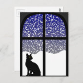 Carte Postale Chat par fenêtre en hiver (Devant / Derrière)