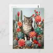 Carte Postale Chat parmi les cactus | AMOUREUX DE LES CHATS (Devant / Derrière)