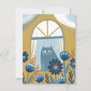 Carte Postale Chat pastel art folklorique moderne