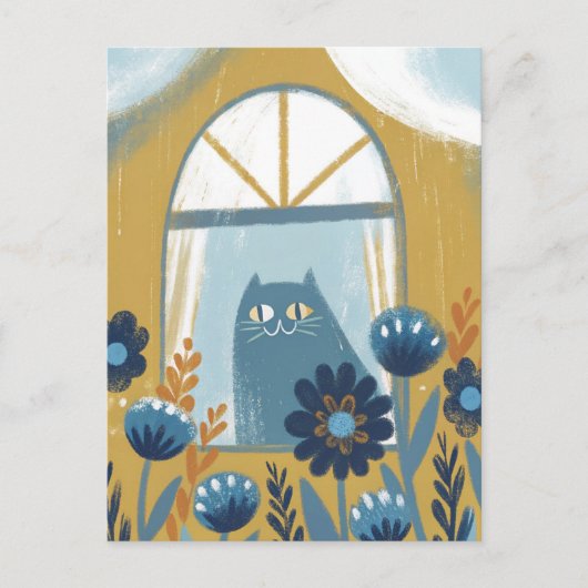 Carte Postale Chat pastel art folklorique moderne (Devant)