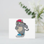 Carte Postale Chat patineur sur glace avec patins à glace (Debout devant)