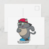 Carte Postale Chat patineur sur glace avec patins à glace (Devant / Derrière)