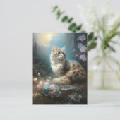 Carte Postale Chat Paysage Fleurs Imaginaire Art (Debout devant)