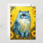 Carte Postale Chat perse de tournesol (Devant / Derrière)
