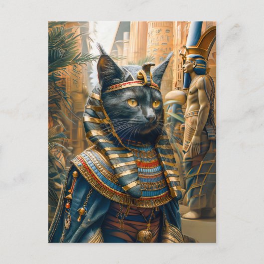 Carte Postale Chat pharaon égyptien avec coiffure rayée (Devant)