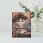 Carte Postale Chat Pirate Avec un Café (Debout devant)