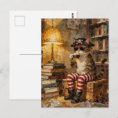 Carte Postale Chat Pirate Jouit de Quelques Café (Devant / Derrière)