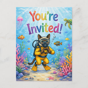 Carte Postale Chat Plongeur Anniversaire Vous êtes Invités Sous