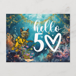 Carte Postale Chat Plongeur Cat 50e Anniversaire sous la mer