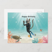 Carte Postale Chat plongeur en scaphandre Joyeux Anniversaire so (Devant / Derrière)