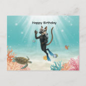 Carte Postale Chat plongeur en scaphandre Joyeux Anniversaire so (Devant)