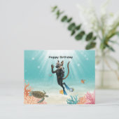 Carte Postale Chat Plongeur Joyeux Anniversaire sous la mer (Debout devant)