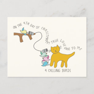 Carte Postale Chat Quatrième Jour 4 Appel aux oiseaux Noël