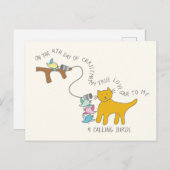 Carte Postale Chat Quatrième Jour 4 Appel aux oiseaux Noël (Devant / Derrière)