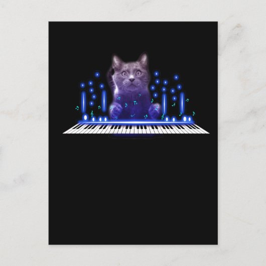 Carte Postale Chat qui joue du piano Clavier Chaton Adorable Ani (Devant)