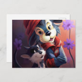 Carte Postale Chat Qui se prend pour un chien (Devant / Derrière)