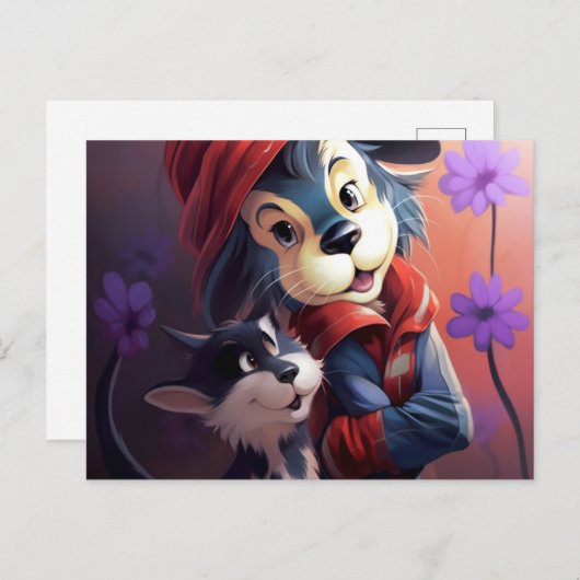 Carte Postale Chat Qui se prend pour un chien (Devant / Derrière)