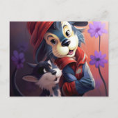 Carte Postale Chat Qui se prend pour un chien (Devant)