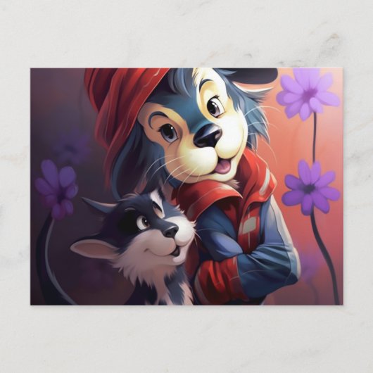 Carte Postale Chat Qui se prend pour un chien (Devant)