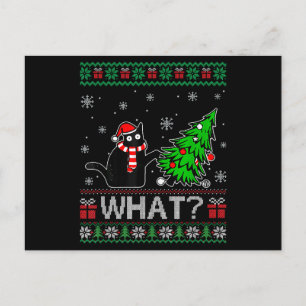 Carte Postale Chat quoi drôle Chat noir poussant l'arbre de Noël