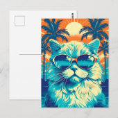 Carte Postale Chat Ragdoll avec lunettes de soleil à la plage (Devant / Derrière)