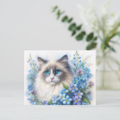 Carte Postale Chat Ragdoll avec myosotis (Debout devant)