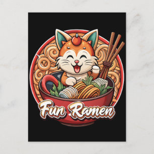 Carte Postale Chat Ramen Kawaii Rétro Gravure Nouilles Japonaise