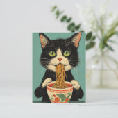 CARTE POSTALE CHAT RAMEN NOUILLES (Debout devant)