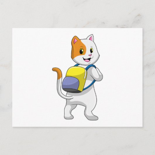 Carte Postale Chat randonneur avec sac à dos (Devant)