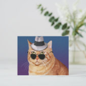 Carte Postale Chat rayé jaune avec lunettes de soleil et Casquet (Debout devant)