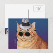 Carte Postale Chat rayé jaune avec lunettes de soleil et Casquet (Devant / Derrière)