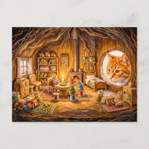 Carte Postale Chat regardant dans la maison confortable de la so