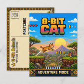 Carte Postale Chat, Rétro Pixel Art 8-Bit (Devant / Derrière)