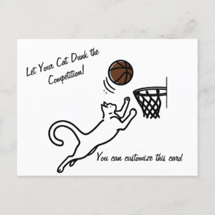 Carte Postale Chat Réussit un Magnifique Slam Dunk