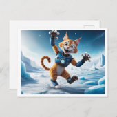 Carte Postale Chat robot convivial sur une autre planète glacée (Devant / Derrière)
